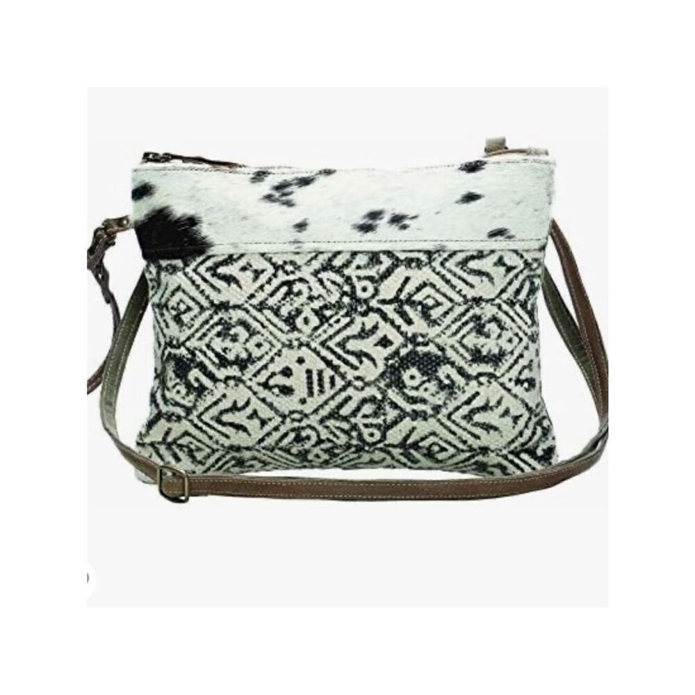 Myra Lucy Crossbody Shoulder Upcycled Bag Leather Canvas Aztec Crossbody Bag